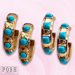 Turquoise bead hoop earring