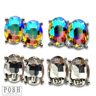 Oval rhinestone earring in metal tone setting