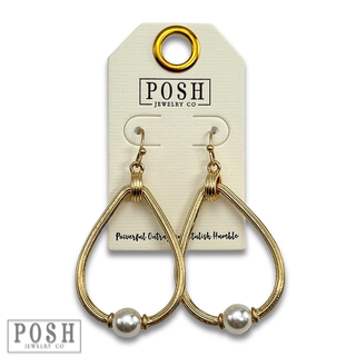 Textured teardrop with pearl bead earring
