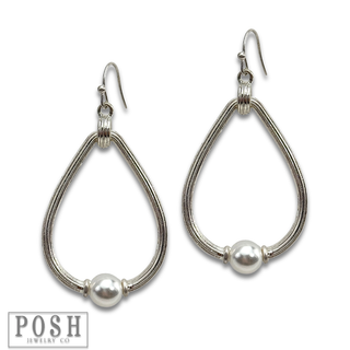 Textured teardrop with pearl bead earring