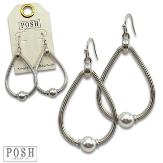 Textured teardrop with pearl bead earring