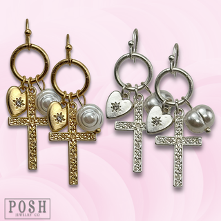 Cross charm earring