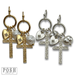 Cross charm earring