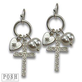Cross charm earring