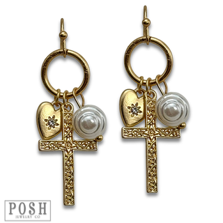 Cross charm earring