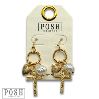Cross charm earring