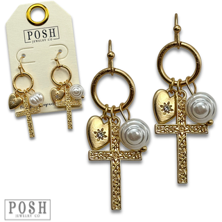 Cross charm earring