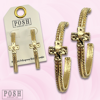 Cross charm hoop earring