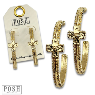 Cross charm hoop earring