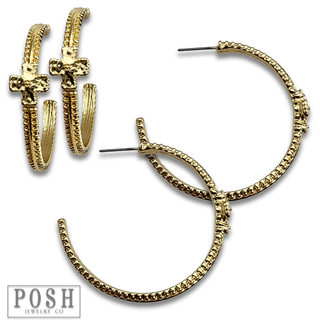Cross charm hoop earring
