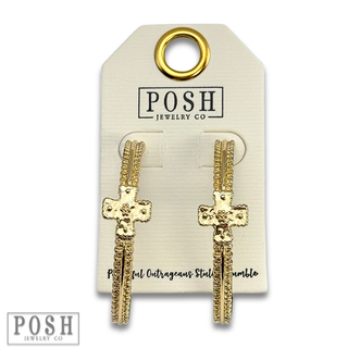Cross charm hoop earring