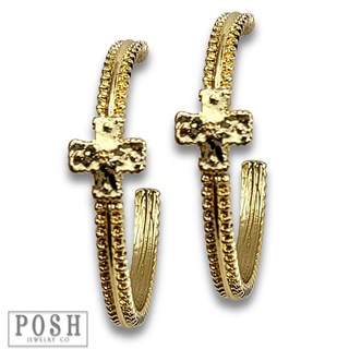 Cross charm hoop earring