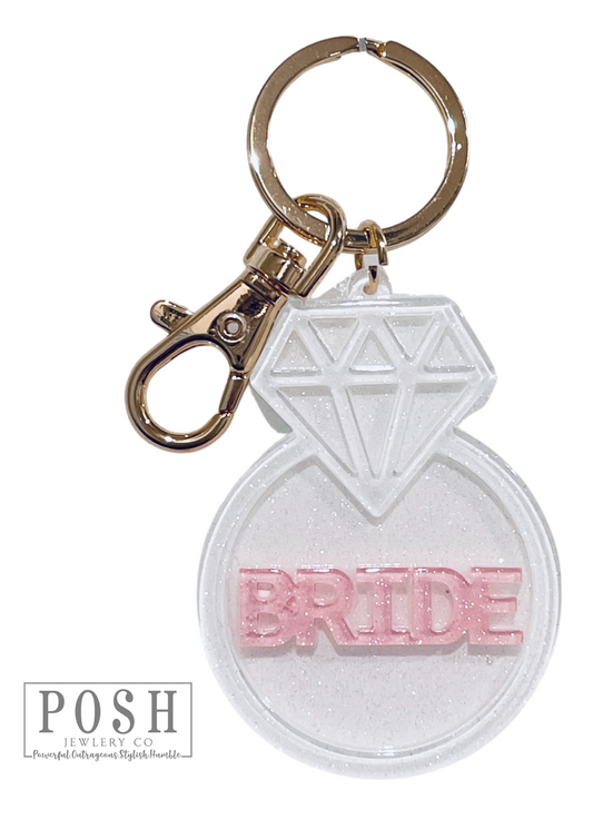 Diamond ring shape wedding keychain