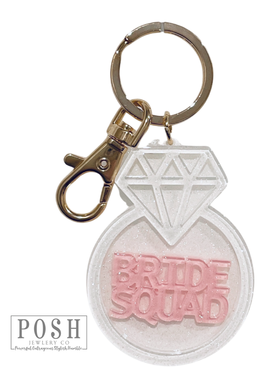 Diamond ring shape wedding keychain