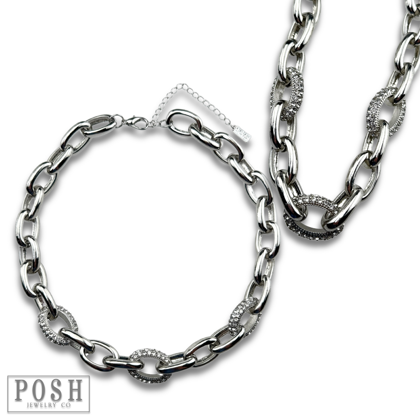 Oval and rhinestone link chain necklace, last call