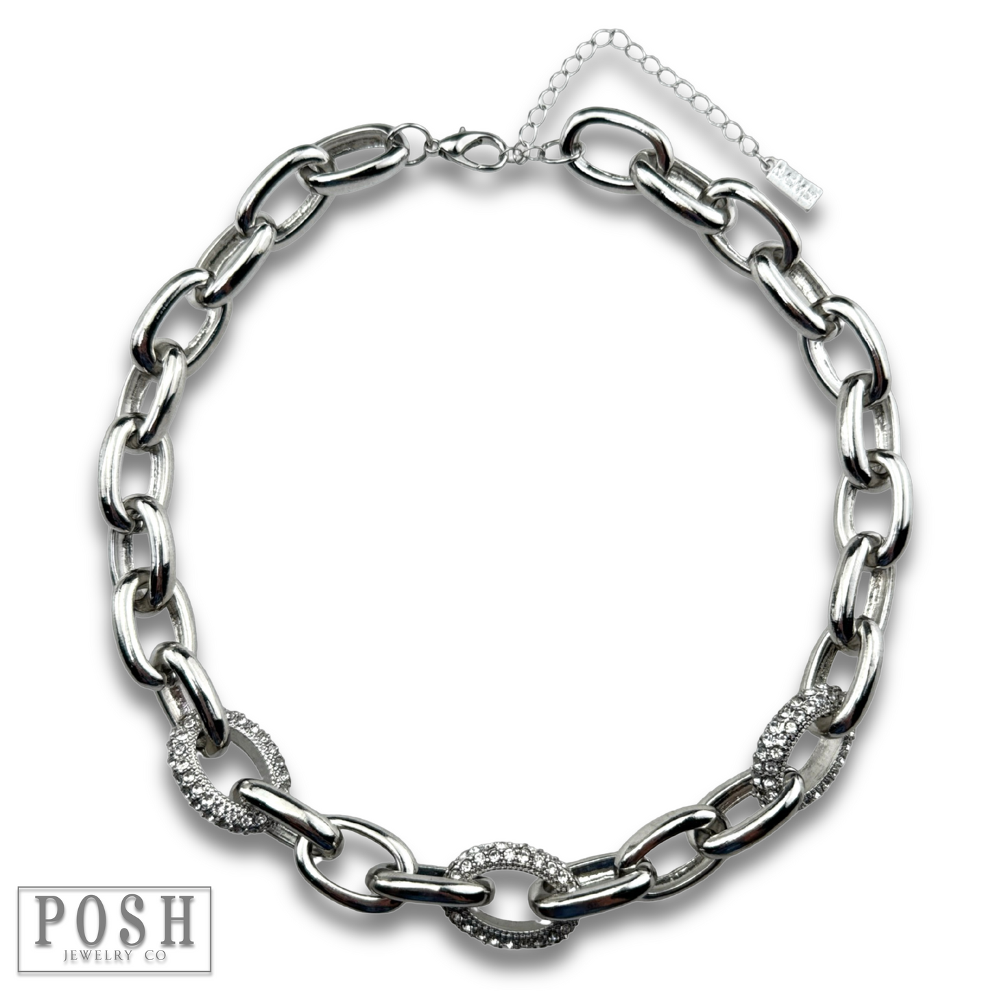 Oval and rhinestone link chain necklace, last call