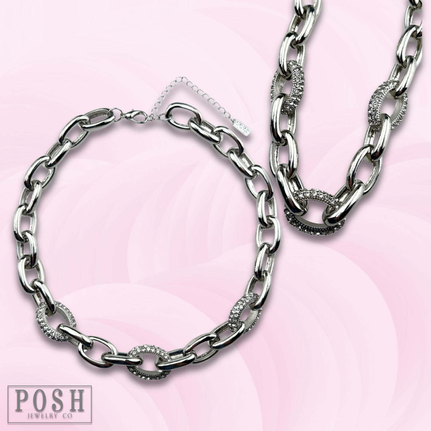 Oval and rhinestone link chain necklace, last call