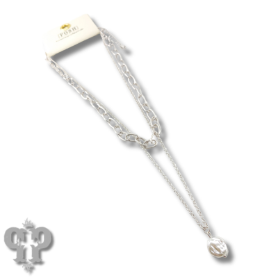 Double chain and pearl disc necklace, last call