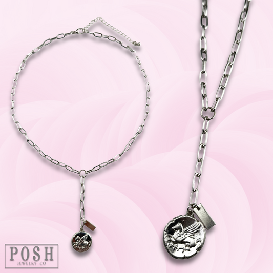 Y chain necklace with coin drop, last call