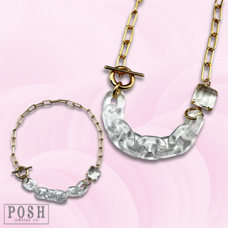 Gold and clear chain toggle necklace, last call