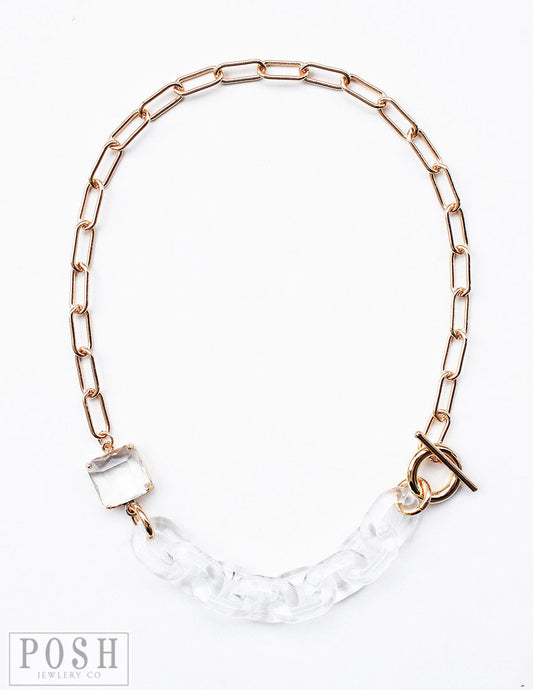 Gold and clear chain toggle necklace, last call