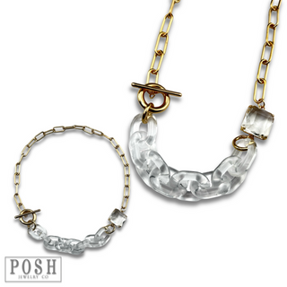 Gold and clear chain toggle necklace