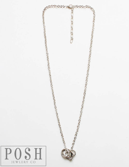 Silver chain link necklace with textured circle charms, last call
