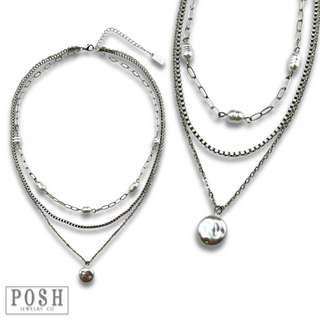 Triple chain necklace with freshwater pearls, last call