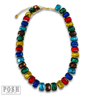 Multi-color rhinestone necklace