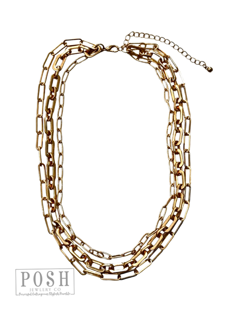 Triple paperclip chain layering necklace