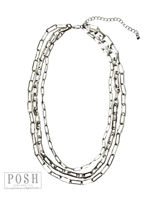 Triple paperclip chain layering necklace