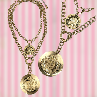 Double coin charm gold chain pendant necklace