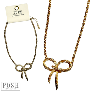 Large infinity bow on wheat chain necklace