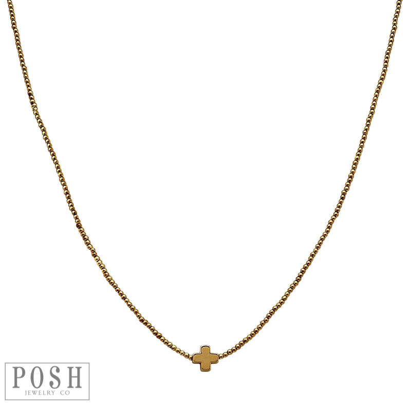 Bead chain cross layering necklace