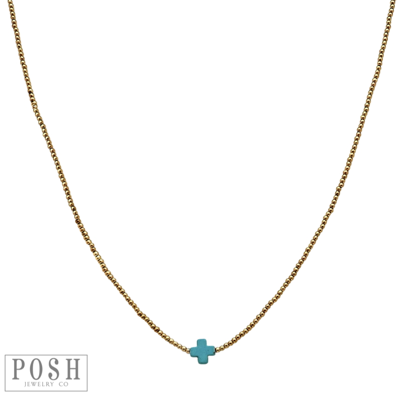Bead chain cross layering necklace