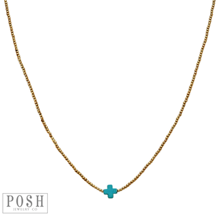 Bead chain cross layering necklace