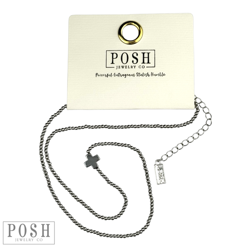 Bead chain cross layering necklace