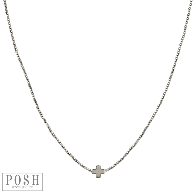 Bead chain cross layering necklace