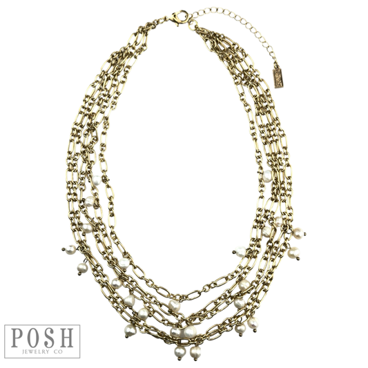 Freshwater pearl multi-drop chain necklace