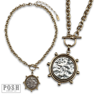 Two tone cross pendant chain necklace