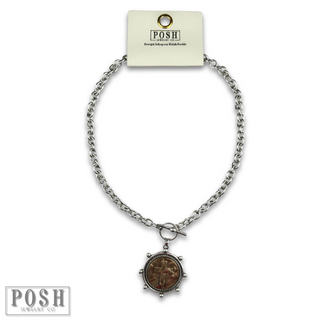 Two tone cross pendant chain necklace
