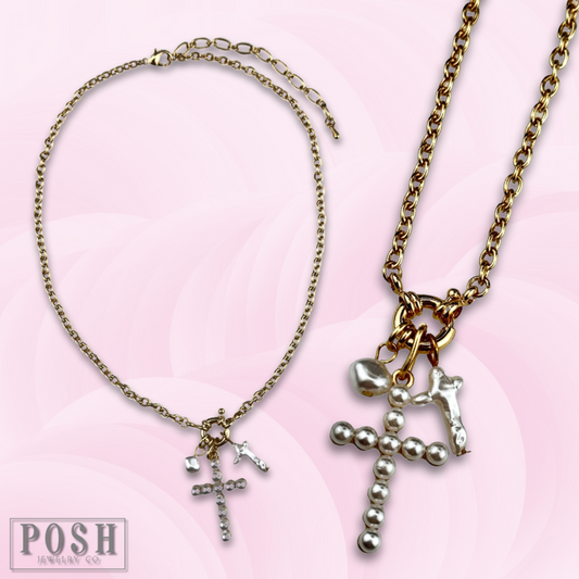 Pearl cross pendant chain necklace