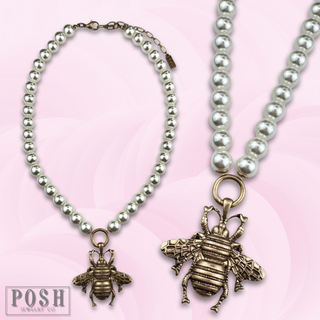 Pearl necklace with bee pendant