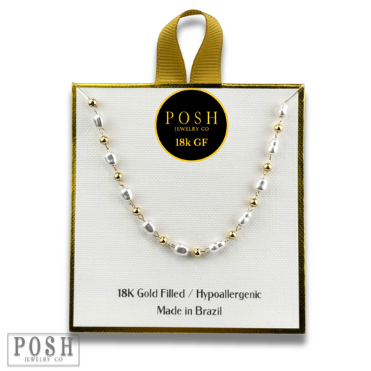Freshwater pearl necklace, 18k gold filled