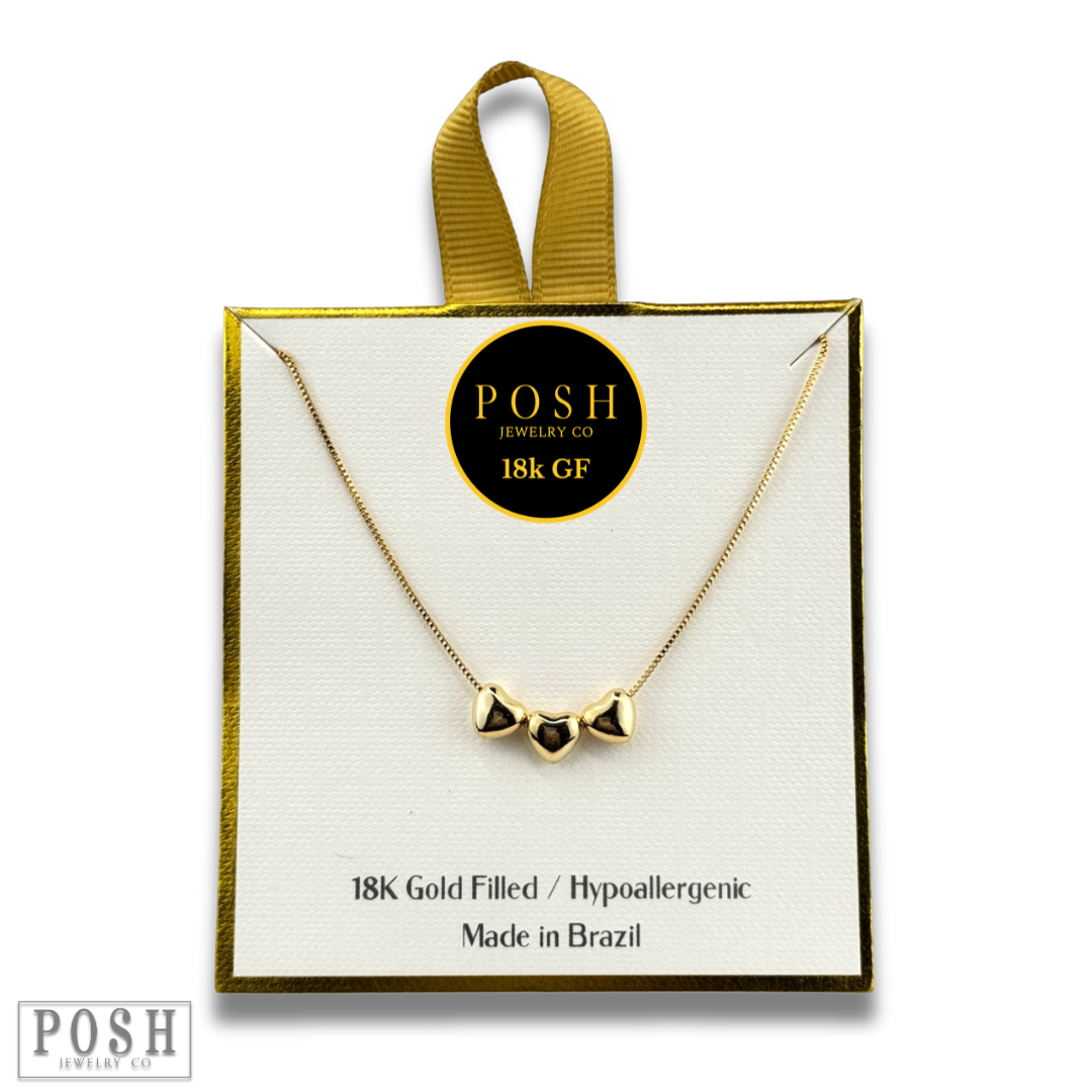Puffed heart charm box chain necklace, 18k gold filled