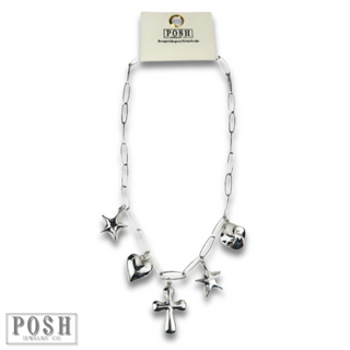 Puffed multi-charm chain necklace