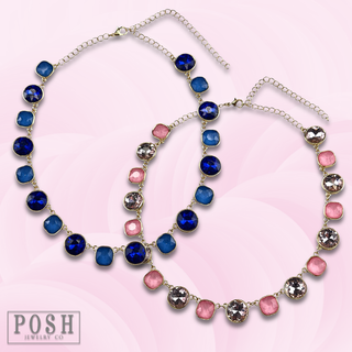 Round and square rhinestone linked necklace
