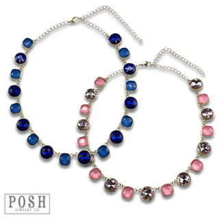 Round and square rhinestone linked necklace