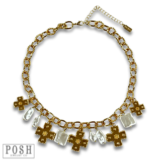 Gold square cross charm necklace