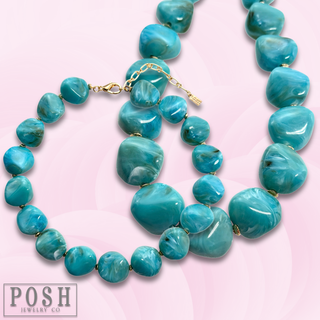 Chunky turquoise color bead necklace